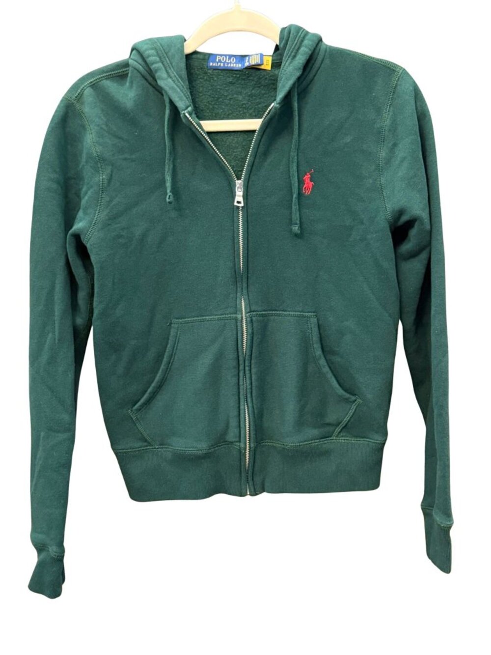 Polo Ralph Lauren Forest Green Full Zip Fleece Hoodie Women's Small Red Pony